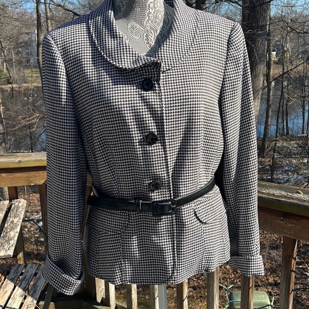 John Meyer Houndstooth Jacket Black Houndstooth B… - image 1